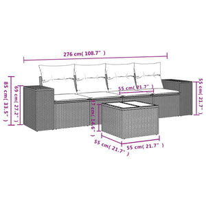 vidaXL 5-tlg. Garten-Sofagarnitur mit Kissen Hellgrau Poly Rattan