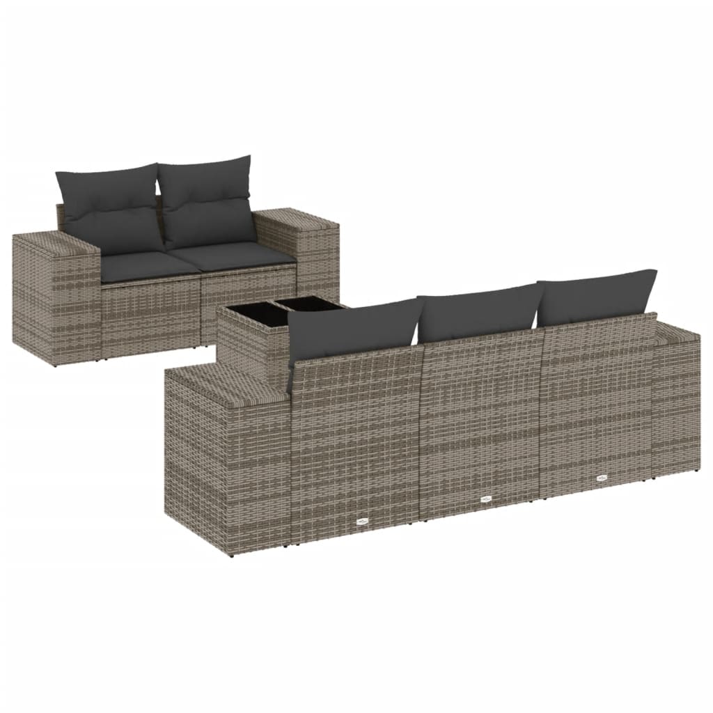 vidaXL 6-tlg. Garten-Sofagarnitur mit Kissen Grau Poly Rattan