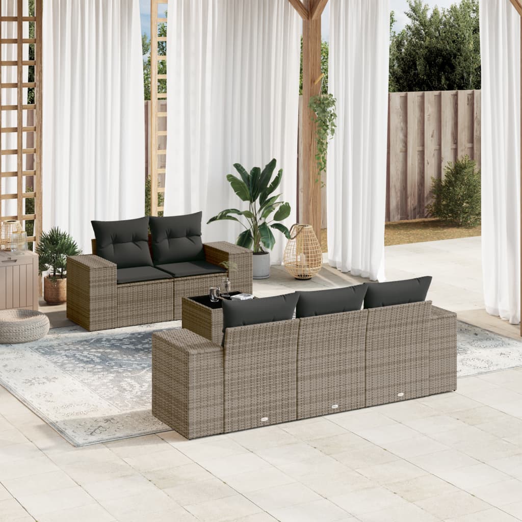 vidaXL 6-tlg. Garten-Sofagarnitur mit Kissen Grau Poly Rattan