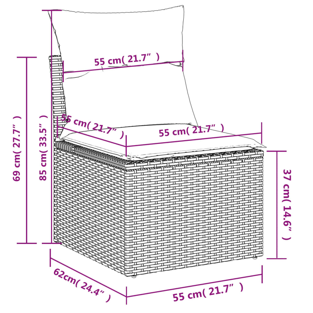 7-tlg. Garten-Sofagarnitur mit Kissen Grau Poly Rattan VIDAXL