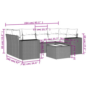 7-tlg. Garten-Sofagarnitur mit Kissen Grau Poly Rattan VIDAXL