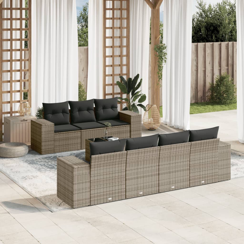 vidaXL 8-tlg. Garten-Sofagarnitur mit Kissen Grau Poly Rattan