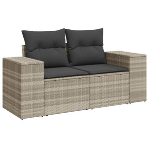 vidaXL 8-tlg. Garten-Sofagarnitur mit Kissen Hellgrau Poly Rattan