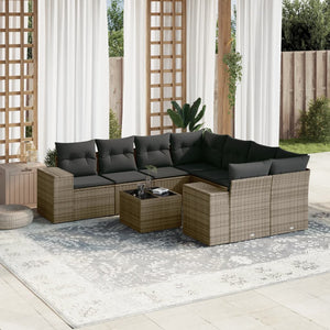 9-tlg. Garten-Sofagarnitur mit Kissen Grau Poly Rattan VIDAXL