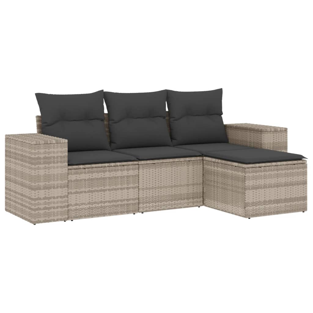 vidaXL 4-tlg. Garten-Sofagarnitur mit Kissen Hellgrau Poly Rattan