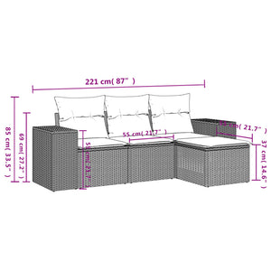 vidaXL 4-tlg. Garten-Sofagarnitur mit Kissen Hellgrau Poly Rattan