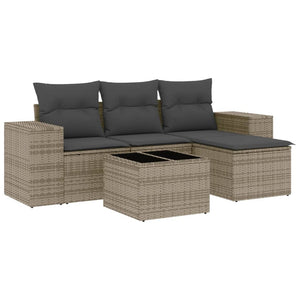 vidaXL 5-tlg. Garten-Sofagarnitur mit Kissen Grau Poly Rattan