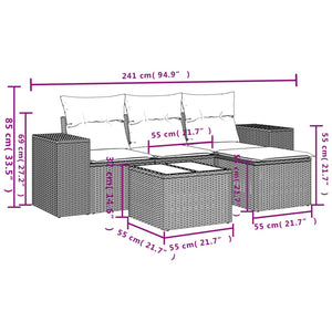 vidaXL 5-tlg. Garten-Sofagarnitur mit Kissen Grau Poly Rattan