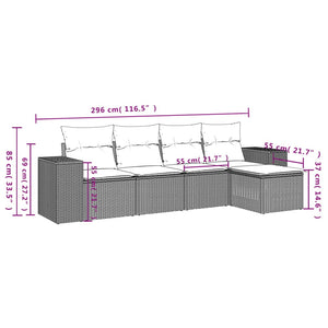 vidaXL 5-tlg. Garten-Sofagarnitur mit Kissen Schwarz Poly Rattan