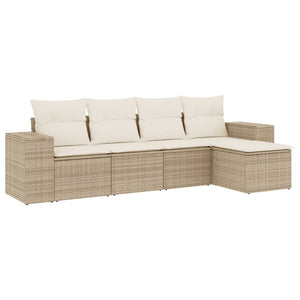 vidaXL 5-tlg. Garten-Sofagarnitur mit Kissen Beige Poly Rattan