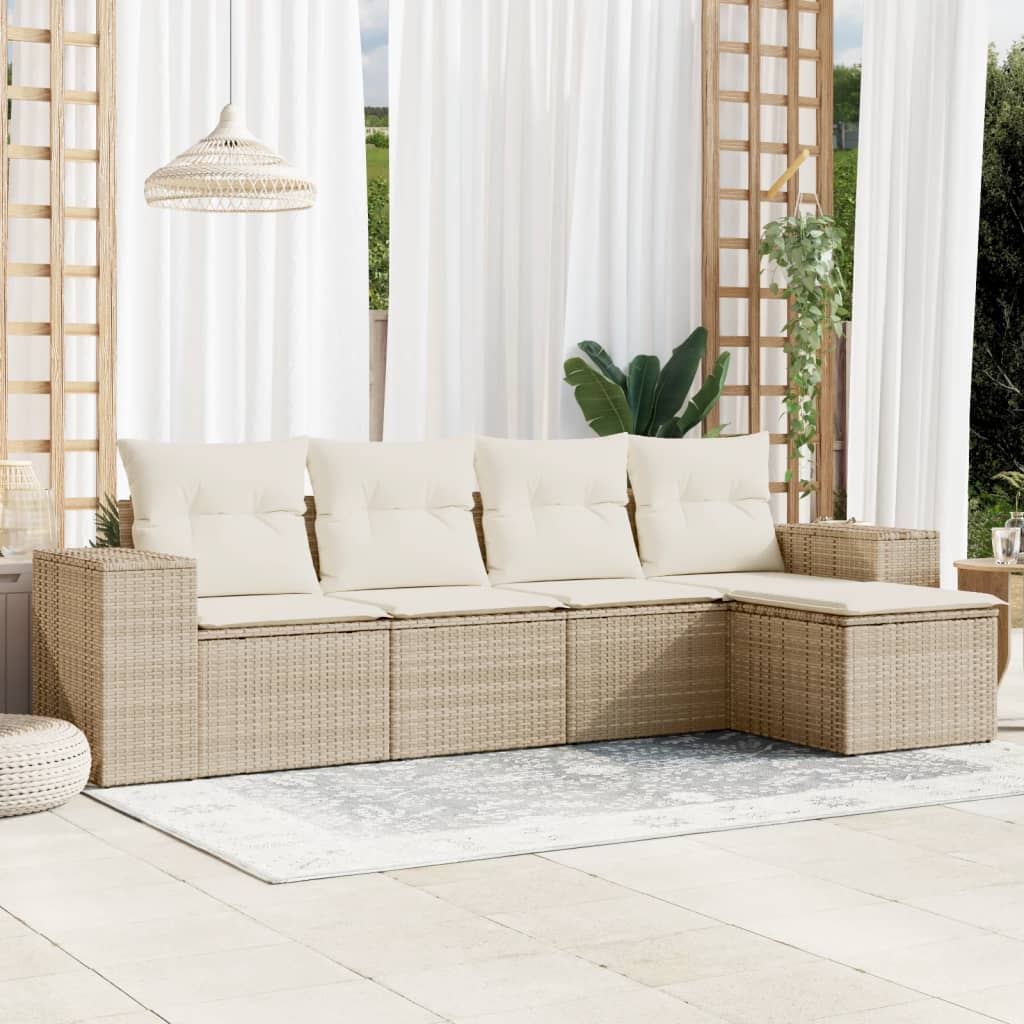 vidaXL 5-tlg. Garten-Sofagarnitur mit Kissen Beige Poly Rattan