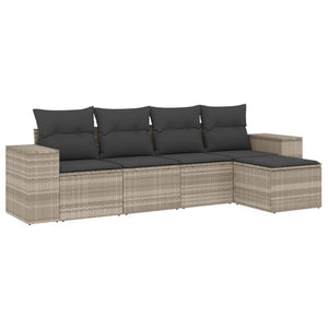 vidaXL 5-tlg. Garten-Sofagarnitur mit Kissen Hellgrau Poly Rattan