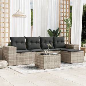 vidaXL 6-tlg. Garten-Sofagarnitur mit Kissen Hellgrau Poly Rattan