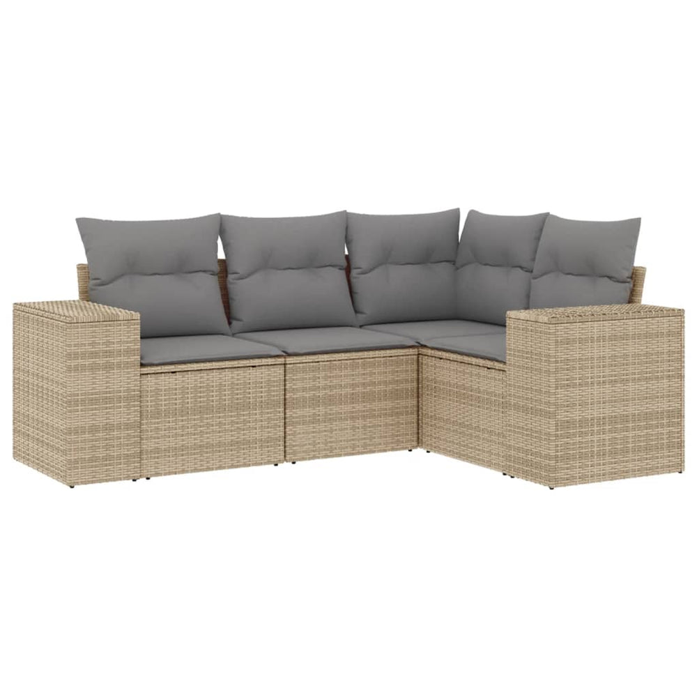 4-tlg. Garten-Sofagarnitur mit Kissen Beige Poly Rattan Stilecasa