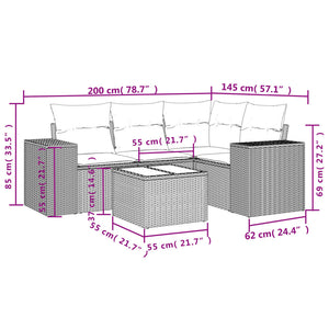 vidaXL 5-tlg. Garten-Sofagarnitur mit Kissen Hellgrau Poly Rattan