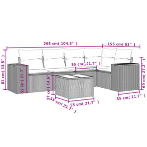 vidaXL 6-tlg. Garten-Sofagarnitur mit Kissen Schwarz Poly Rattan