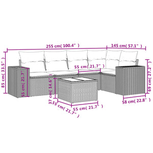 6-tlg. Garten-Sofagarnitur mit Kissen Hellgrau Poly Rattan