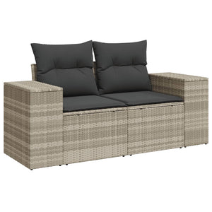 vidaXL 10-tlg. Garten-Sofagarnitur mit Kissen Hellgrau Poly Rattan