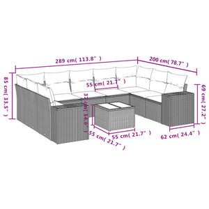 vidaXL 10-tlg. Garten-Sofagarnitur mit Kissen Hellgrau Poly Rattan