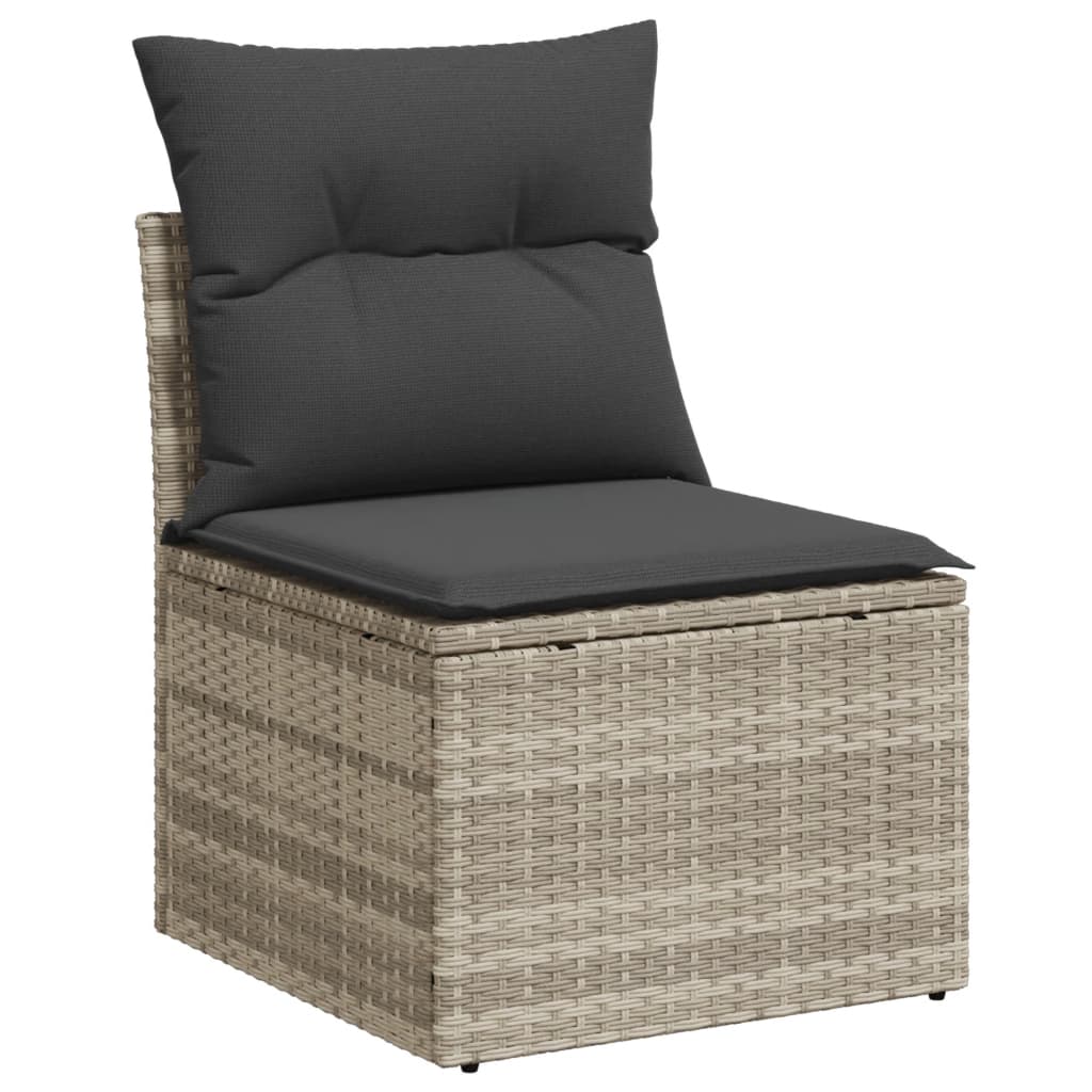 vidaXL 10-tlg. Garten-Sofagarnitur mit Kissen Hellgrau Poly Rattan