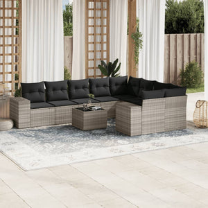 vidaXL 10-tlg. Garten-Sofagarnitur mit Kissen Hellgrau Poly Rattan