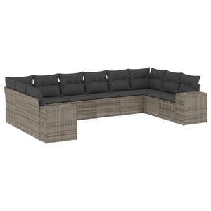 vidaXL 10-tlg. Garten-Sofagarnitur mit Kissen Grau Poly Rattan