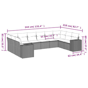 vidaXL 10-tlg. Garten-Sofagarnitur mit Kissen Grau Poly Rattan