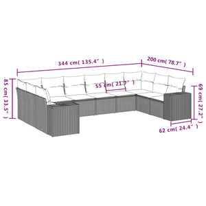 vidaXL 10-tlg. Garten-Sofagarnitur mit Kissen Hellgrau Poly Rattan