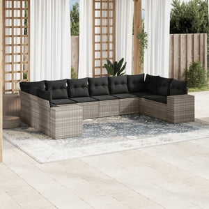 vidaXL 10-tlg. Garten-Sofagarnitur mit Kissen Hellgrau Poly Rattan