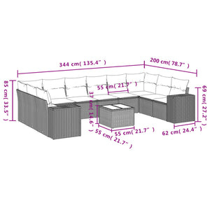 vidaXL 11-tlg. Garten-Sofagarnitur mit Kissen Hellgrau Poly Rattan