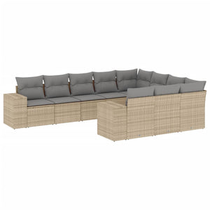 10-tlg. Garten-Sofagarnitur mit Kissen Beige Poly Rattan Stilecasa