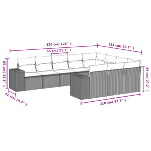 10-tlg. Garten-Sofagarnitur mit Kissen Beige Poly Rattan Stilecasa