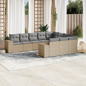 10-tlg. Garten-Sofagarnitur mit Kissen Beige Poly Rattan Stilecasa