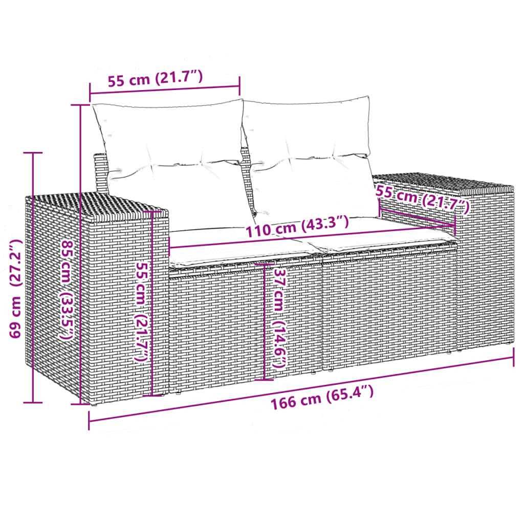 vidaXL 10-tlg. Garten-Sofagarnitur mit Kissen Hellgrau Poly Rattan