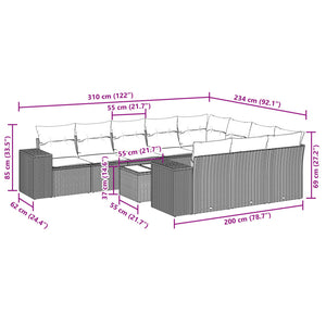 vidaXL 11-tlg. Garten-Sofagarnitur mit Kissen Hellgrau Poly Rattan