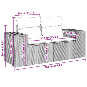 vidaXL 11-tlg. Garten-Sofagarnitur mit Kissen Hellgrau Poly Rattan