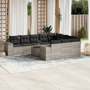 vidaXL 11-tlg. Garten-Sofagarnitur mit Kissen Hellgrau Poly Rattan