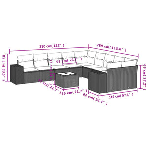 vidaXL 11-tlg. Garten-Sofagarnitur mit Kissen Hellgrau Poly Rattan