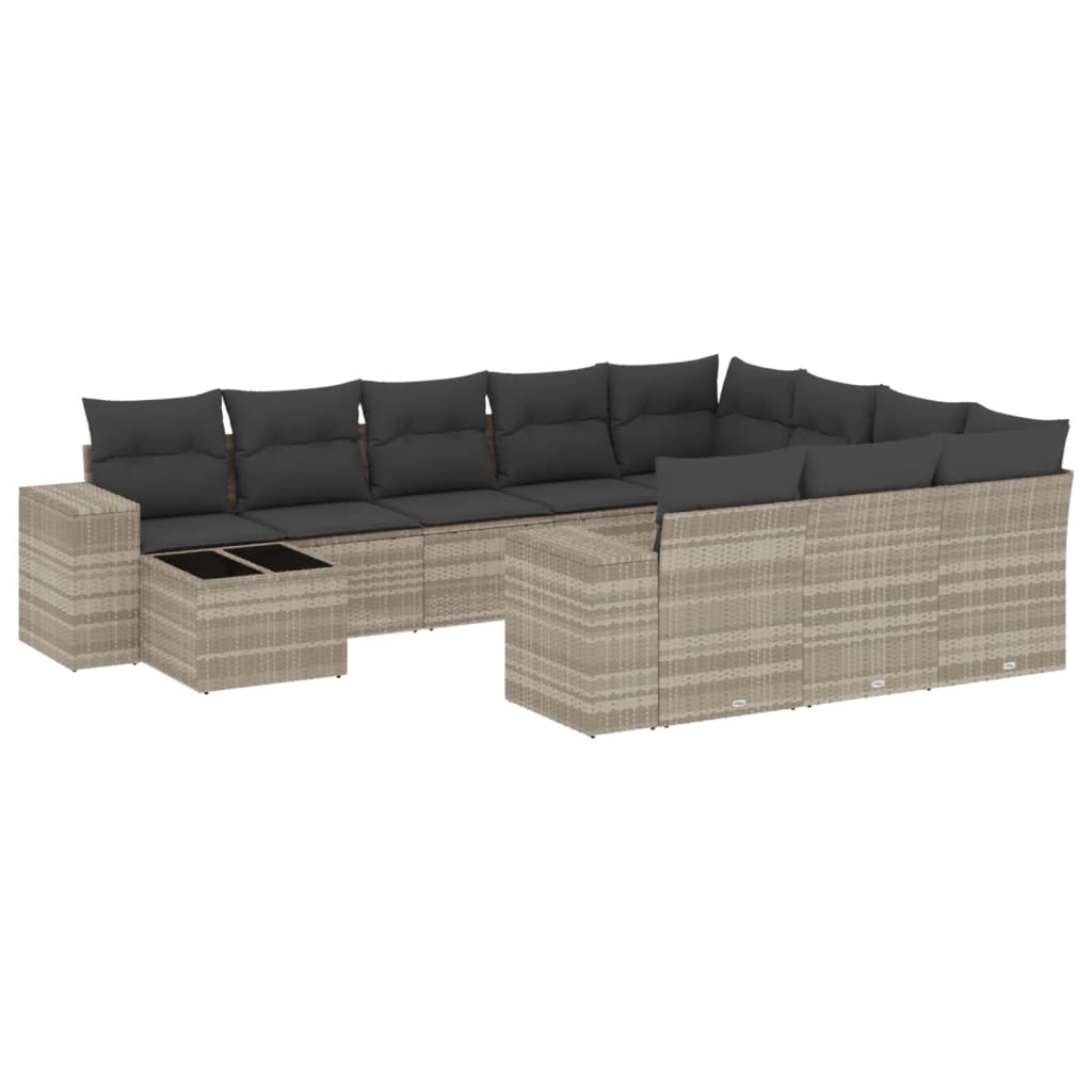 vidaXL 11-tlg. Garten-Sofagarnitur mit Kissen Hellgrau Poly Rattan