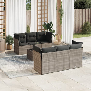 vidaXL 7-tlg. Garten-Sofagarnitur mit Kissen Hellgrau Poly Rattan