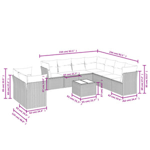 vidaXL 10-tlg. Garten-Sofagarnitur mit Kissen Hellgrau Poly Rattan