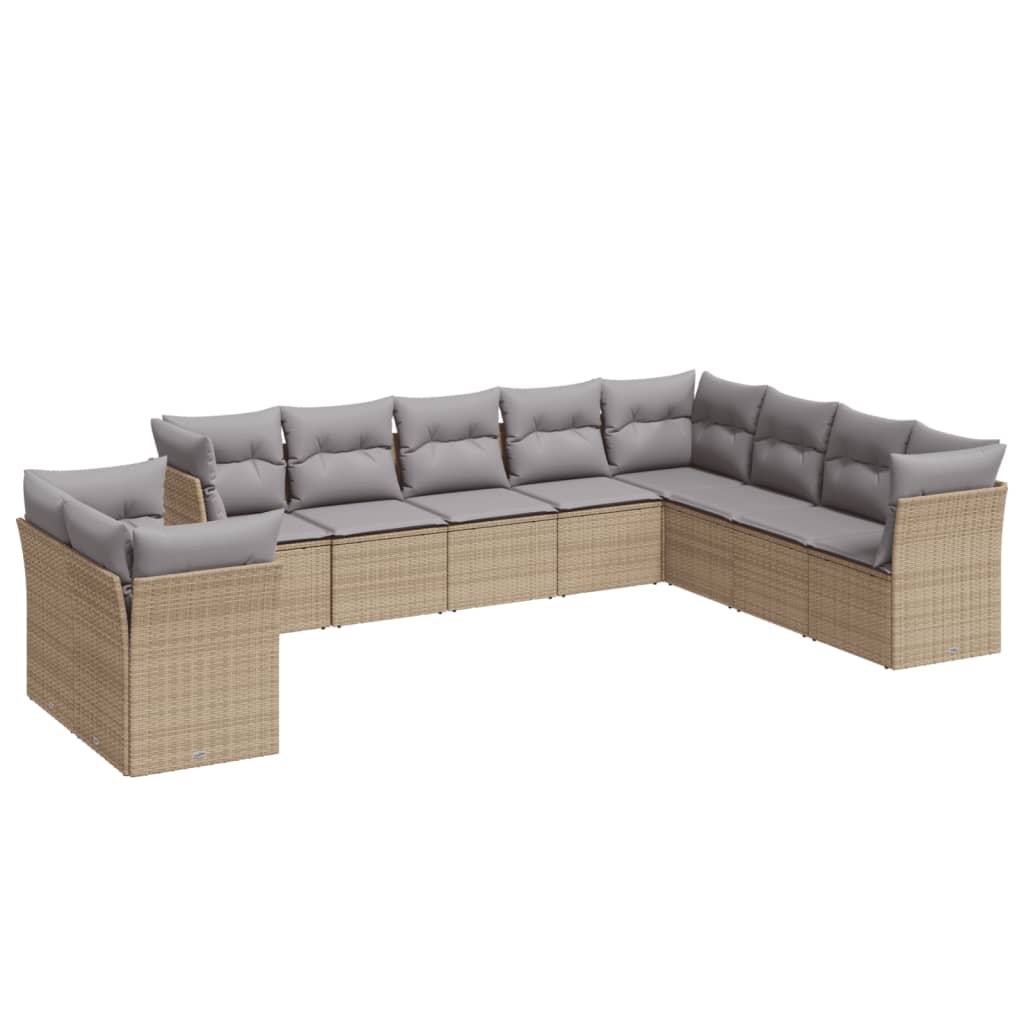 vidaXL 10-tlg. Garten-Sofagarnitur mit Kissen Beige Poly Rattan