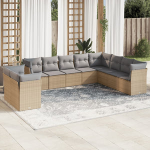 vidaXL 10-tlg. Garten-Sofagarnitur mit Kissen Beige Poly Rattan