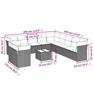 vidaXL 12-tlg. Garten-Sofagarnitur mit Kissen Hellgrau Poly Rattan