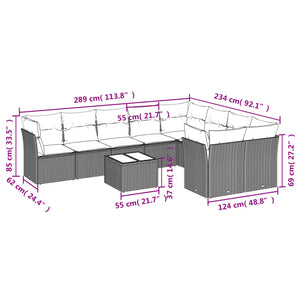 vidaXL 10-tlg. Garten-Sofagarnitur mit Kissen Hellgrau Poly Rattan