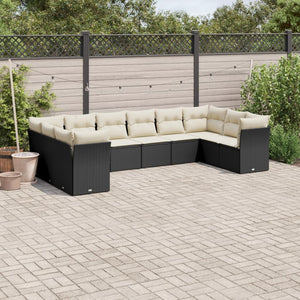 vidaXL 10-tlg. Garten-Sofagarnitur mit Kissen Schwarz Poly Rattan