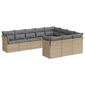 vidaXL 10-tlg. Garten-Sofagarnitur mit Kissen Beige Poly Rattan