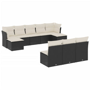 vidaXL 10-tlg. Garten-Sofagarnitur mit Kissen Schwarz Poly Rattan