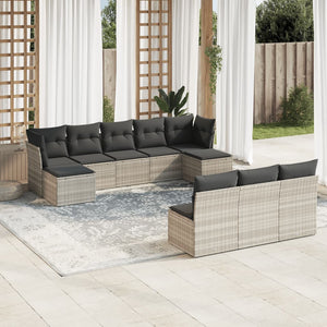 vidaXL 10-tlg. Garten-Sofagarnitur mit Kissen Hellgrau Poly Rattan