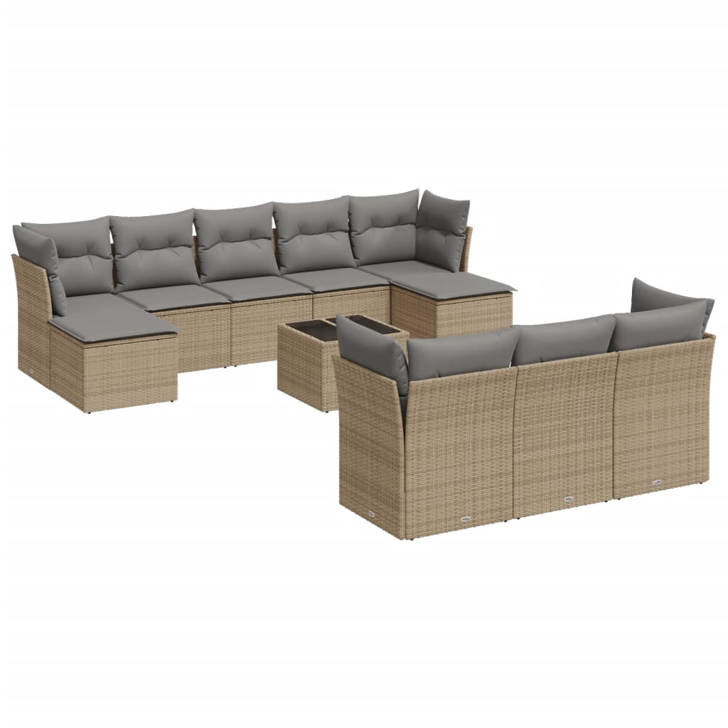 vidaXL 10-tlg. Garten-Sofagarnitur mit Kissen Beige Poly Rattan